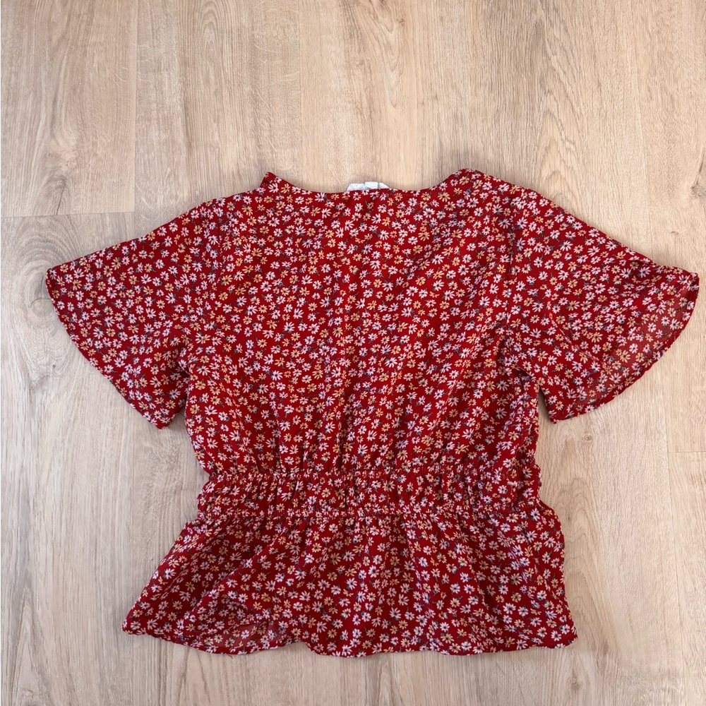 SHEIN Red Floral Peplum Blouse
